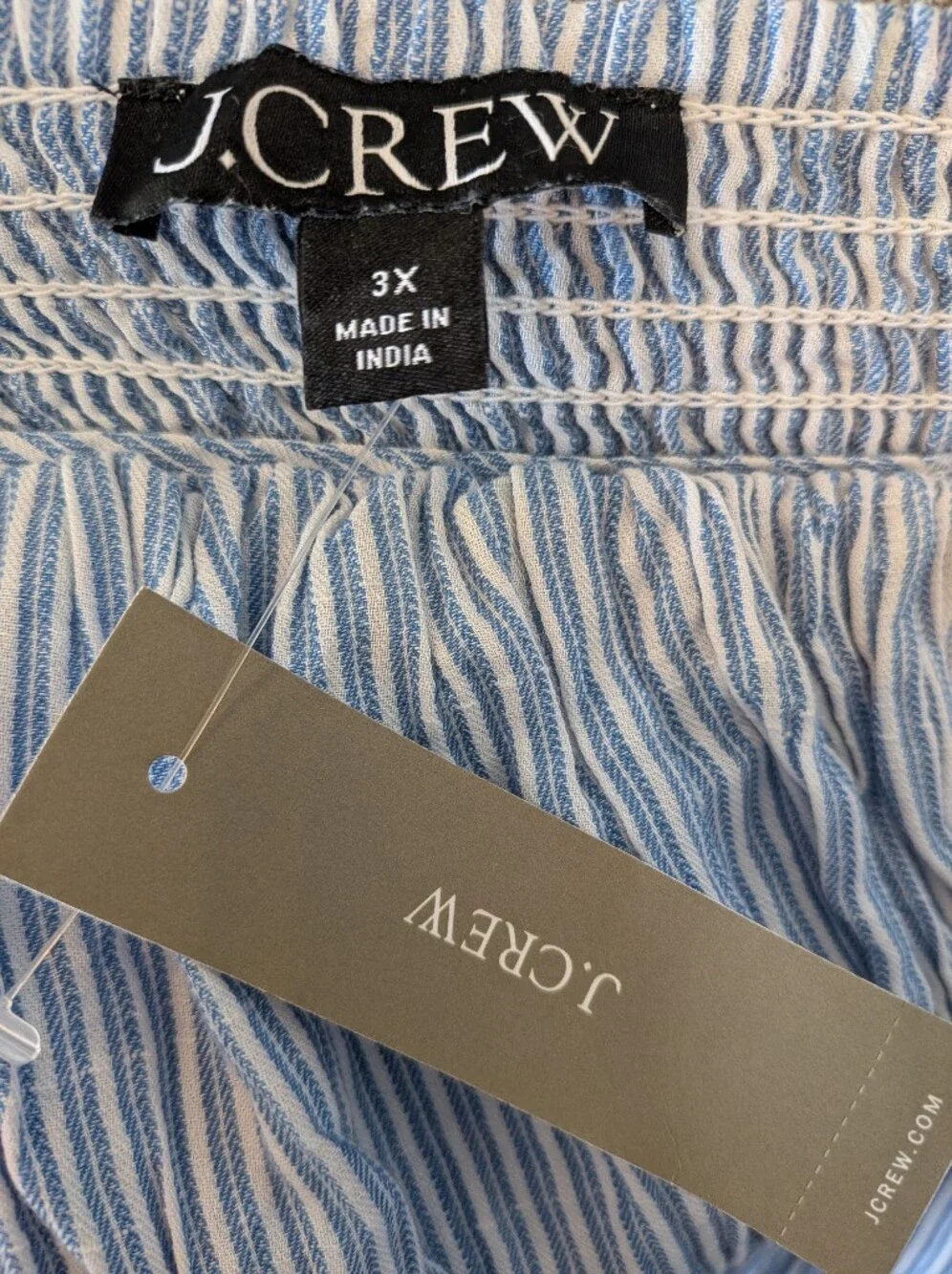 J. Crew Airy Gauze Empire-Waist Midi Dress Stripe Blue White Cotton Size 3X NWT